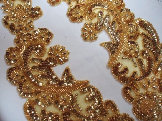 0049 Gold Paris Mirror Pair 13" Sequin Beaded Appliques 0049