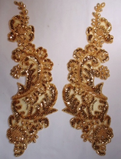 0049 Gold Paris Mirror Pair 13" Sequin Beaded Appliques 0049