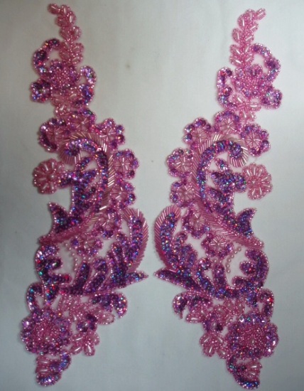 Mauve Rose Paris Mirror Pair  13" Sequin Beaded Appliques 0049