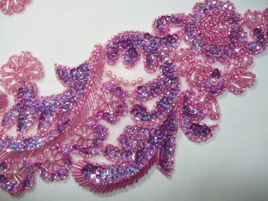 Mauve Rose Paris Mirror Pair  13" Sequin Beaded Appliques 0049