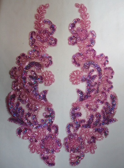 Mauve Rose Paris Mirror Pair  13" Sequin Beaded Appliques 0049