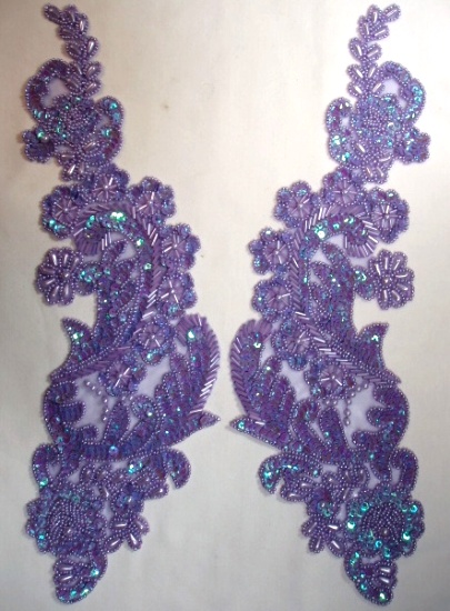 0049 REDUCED Lavender Paris Mirror Pair 13"  Sequin Beaded Appliques