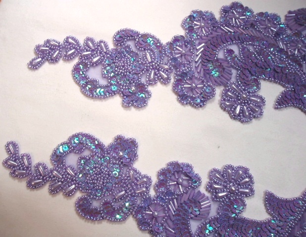 0049 REDUCED Lavender Paris Mirror Pair 13"  Sequin Beaded Appliques