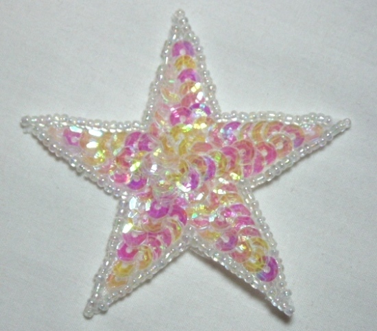 0112  Crystal AB Star 2.5" Sequin Beaded Applique