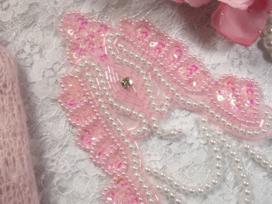 Pink Victorian Epaulet 7" Sequin Beaded Applique 0080