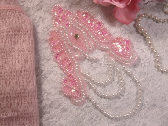 Pink Victorian Epaulet 7" Sequin Beaded Applique 0080