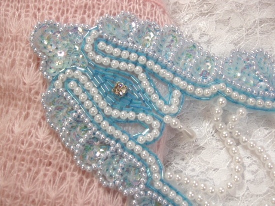 Pastel Blue Victorian  7" Sequin Beaded Applique 0080