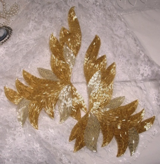 Gold Silver Epaulet Mirror Pair 9" Beaded Applique 0077