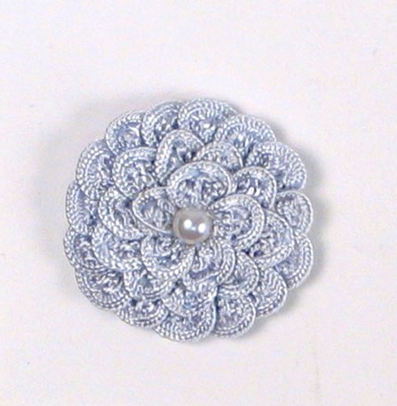 E5560 Light Blue Pearl Crochet Ribbon Floral Applique 1.5"