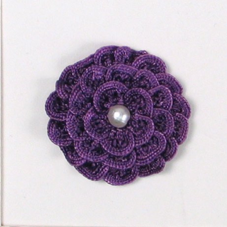 E5560 Purple Pearl Crochet Ribbon Floral Applique 1.5"
