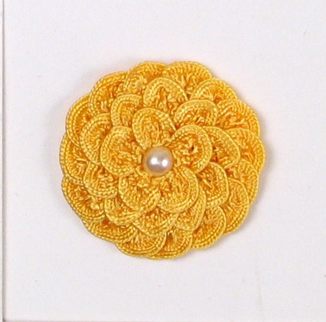 E5560 Yellow Sunflower Pearl Crochet Ribbon Floral Applique 1.5"