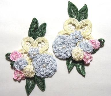 Pastel Crochet Floral Mirror Pair 4.5" Appliques E3620