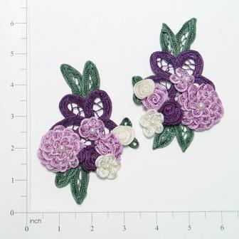 Purple Crochet Floral Mirror Pair 4.5" Appliques E3620