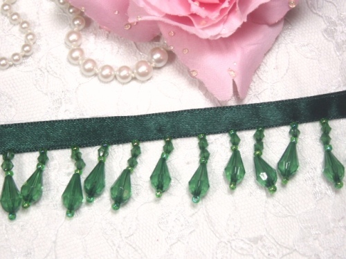 C1  Hunter Green Teardrop Beaded Fringe Sewing Trim 1"