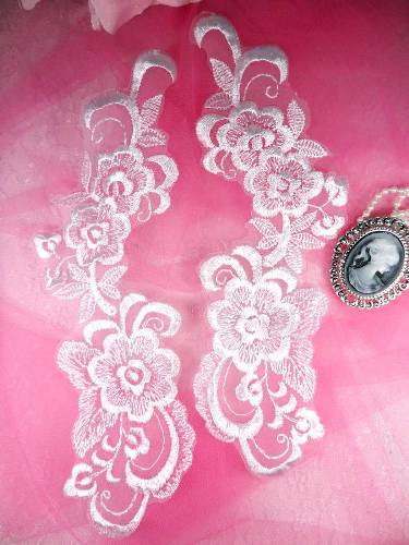 C117  White Floral Mirror Pair Appliques 11"