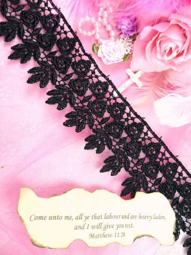 C171 Black Rose Lace Sewing Trim 2.25"