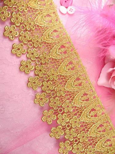 C180 Gold Metallic Arches and Posies Victorian Venice Lace Trim 3.5"
