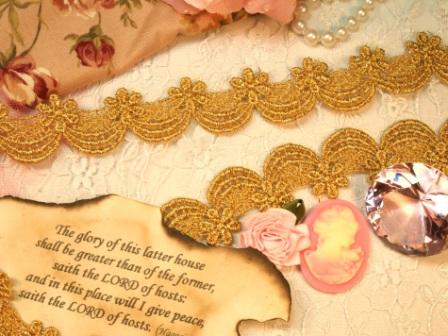 C45  Gold Metallic Venise Lace Victorian Sewing Trim 1-1/8"
