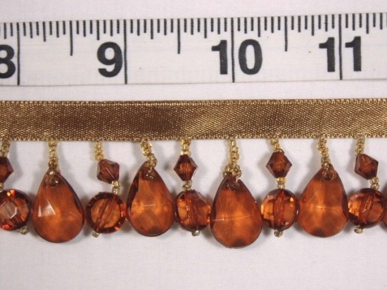 C49   Amber Brown Beaded Fringe Trim 1.25"