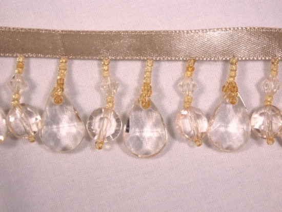 C49   Ivory Gold Beaded Fringe Trim 1.25"