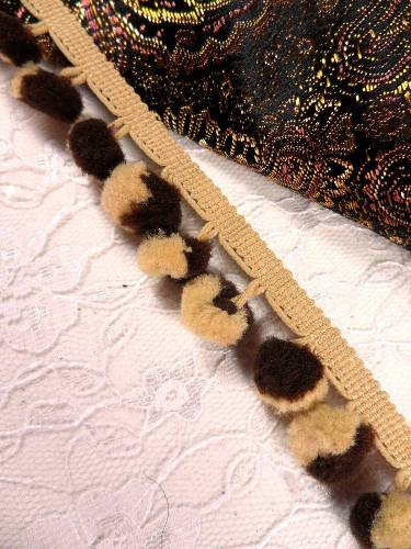 C850215 Beige Brown Pom Pom Sewing Fringe Trim 1"