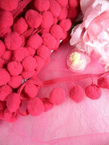 C850470  Rose Pom Pom Sewing Fringe Trim 1.5"