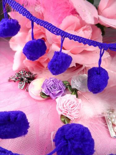 C850470  Purple Pom Pom Sewing Fringe Trim 1.5"