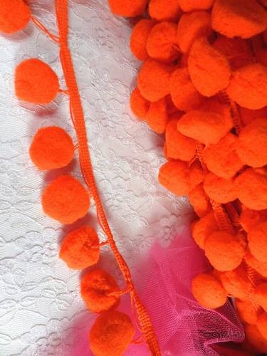 C850470  Orange Pom Pom Sewing Fringe Trim 1.5"