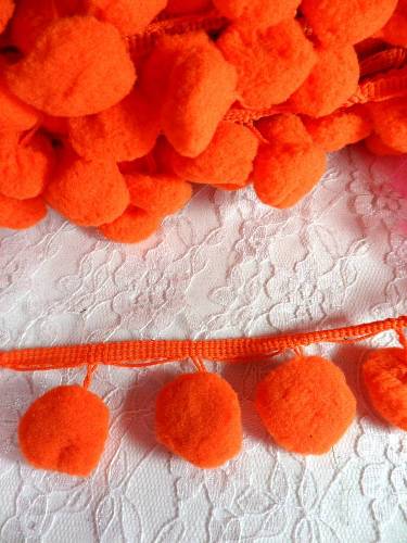 C850470  Orange Pom Pom Sewing Fringe Trim 1.5"