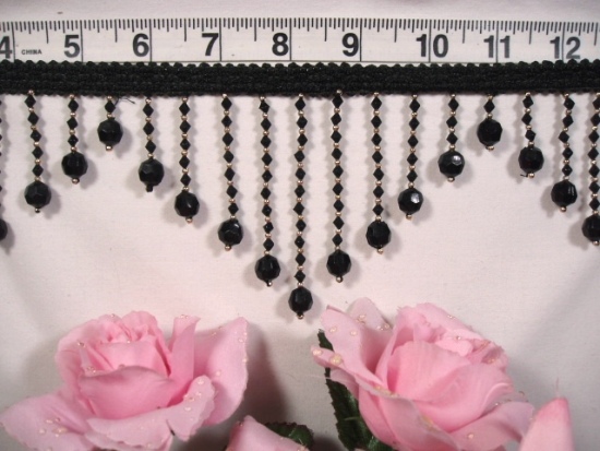 RM041A REMNANT 16" Black Beaded Fringe Sewing Trim