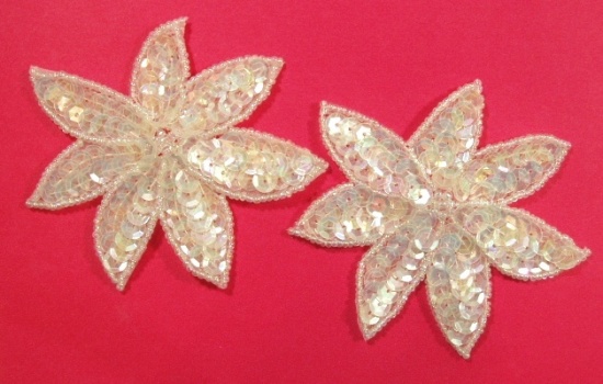 Crystal  Floral Pair 3.5" Sequin Beaded Appliques  K8139