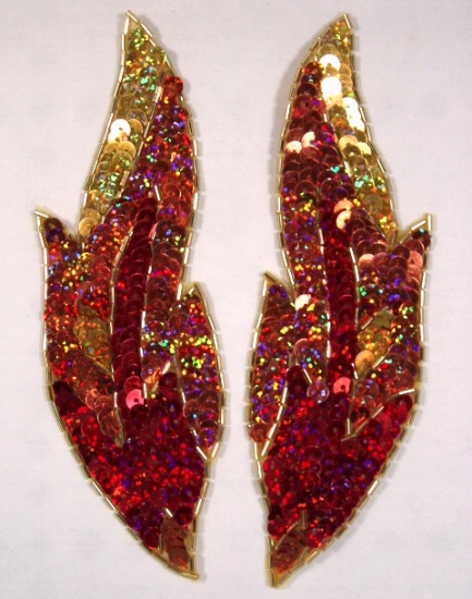 Flame 7" Mirror Pair Sequin Beaded Appliques  0174