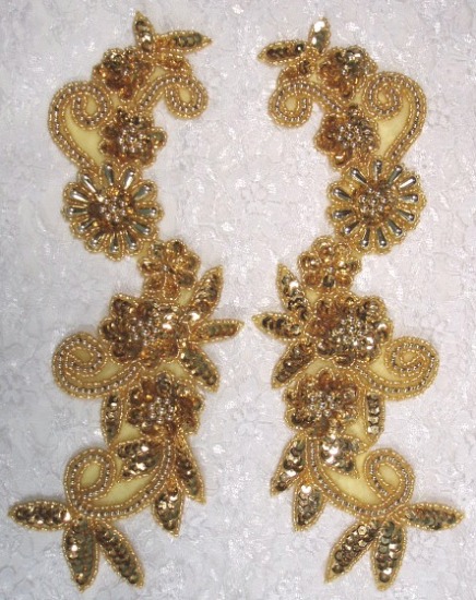 0183  Gold Mirror Pair Sequin Beaded Appliques