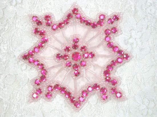0260  Hot Pink Jewel Pink Beaded Rhinestone Applique 4"