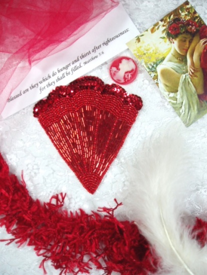 0375 Red Fan Epaulet Sequin Beaded Applique