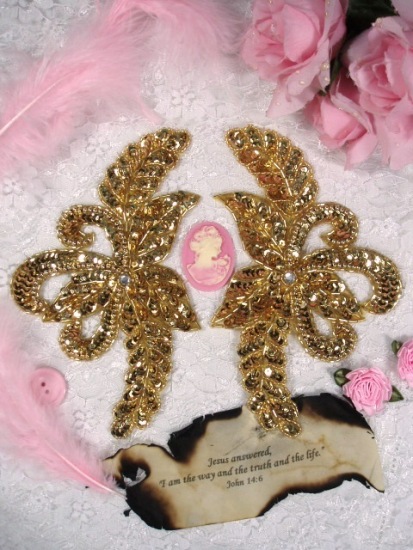 0377 Gold Mirror Pair Sequin Beaded Appliques