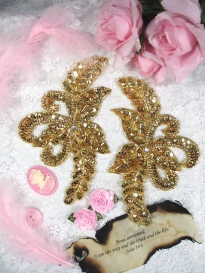 0377 Gold Mirror Pair Sequin Beaded Appliques
