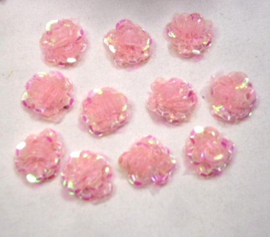 0248  Set of 10  Pink Crystal AB Sequin Flower Appliques 1/2"