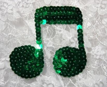 Kelly Green Musical Note Quarter 3" Sequin Beaded Appliques K8614