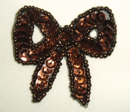 K8140A  Bronze Bow Sequin Beaded Applique 2"