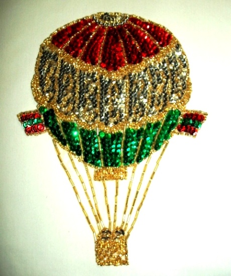 Hot Air Balloon 8.5" Sequin Beaded Applique  K8874