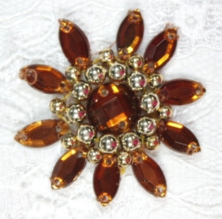 0342  Bronze Gold Jewel Beaded Applique 1.5"