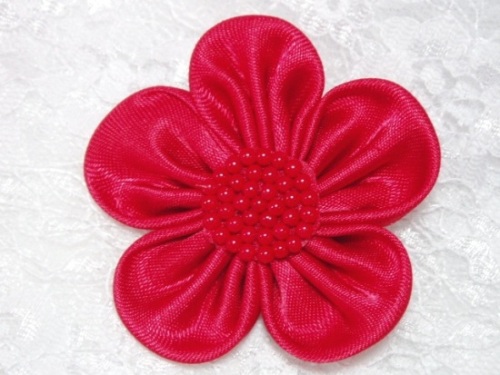 HB26  Red Pearl Floral Hair bow