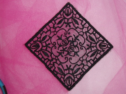 L32   Black Venise Lace Square Applique 3.25"
