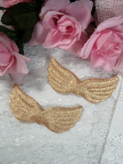D7  Set of 2 Gold Angel Wings 4"
