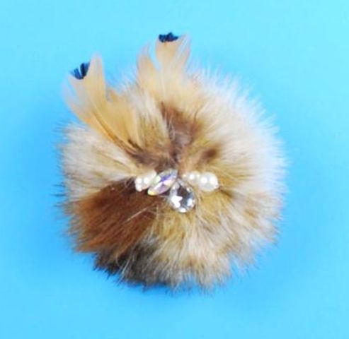 E4160  Brown Mix Feather Fur Pearl Rhinestone Brooch 3.5"