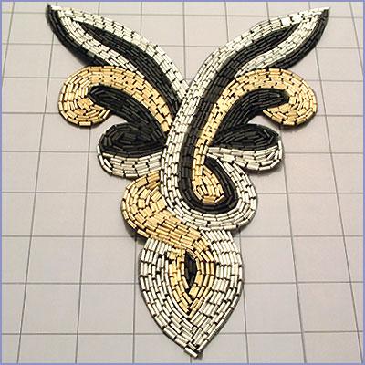 FS2083  Silver Black Gold Yoke Collar Beaded Applique 8"