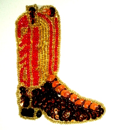 EB13  Cowboy Boot Sequin Beaded Applique 3.5"