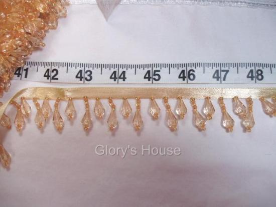 E1670 Beige Teardrop Beaded Fringe Sewing Trim 1"