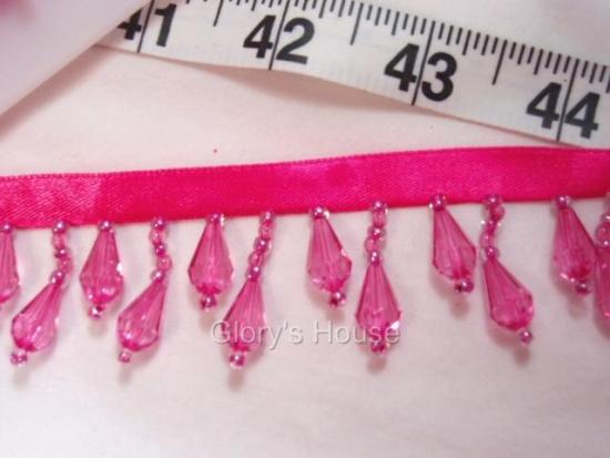 E1670 Fuchsia Teardrop Beaded Fringe Sewing Trim 1"
